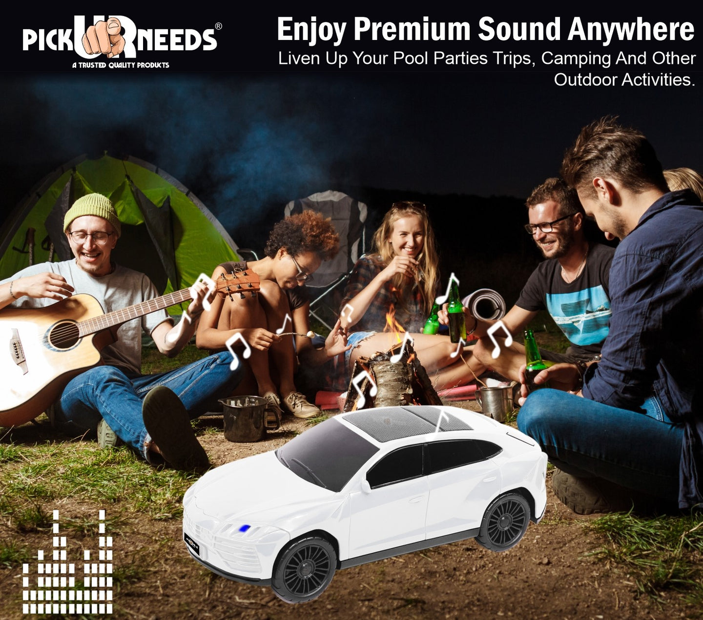 Pick Ur Needs Rechargeable Car-Shaped Speaker – RGB LED Light, USB/FM/SD Card, Type-C, 1200mAh
